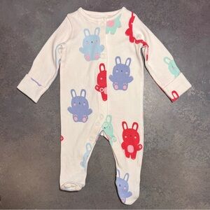 F&F Bunny Footed Sleeper | Pastel Rabbit Print | Zip Pajamas | Up To 1 Month